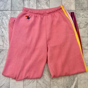 Aviator Nation Pink Sweatpants with Multicolor Stripes